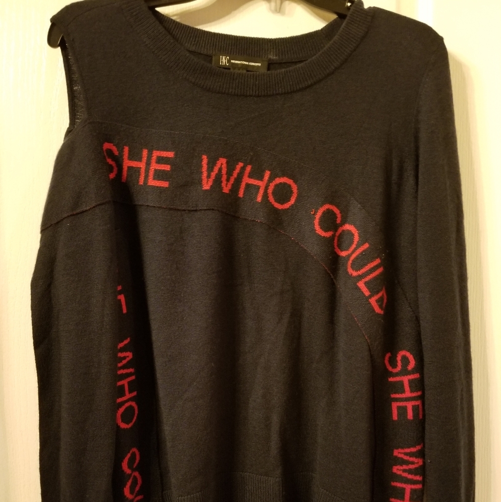 INC COLD SHOULDER NAVY/RED Sweater TOP